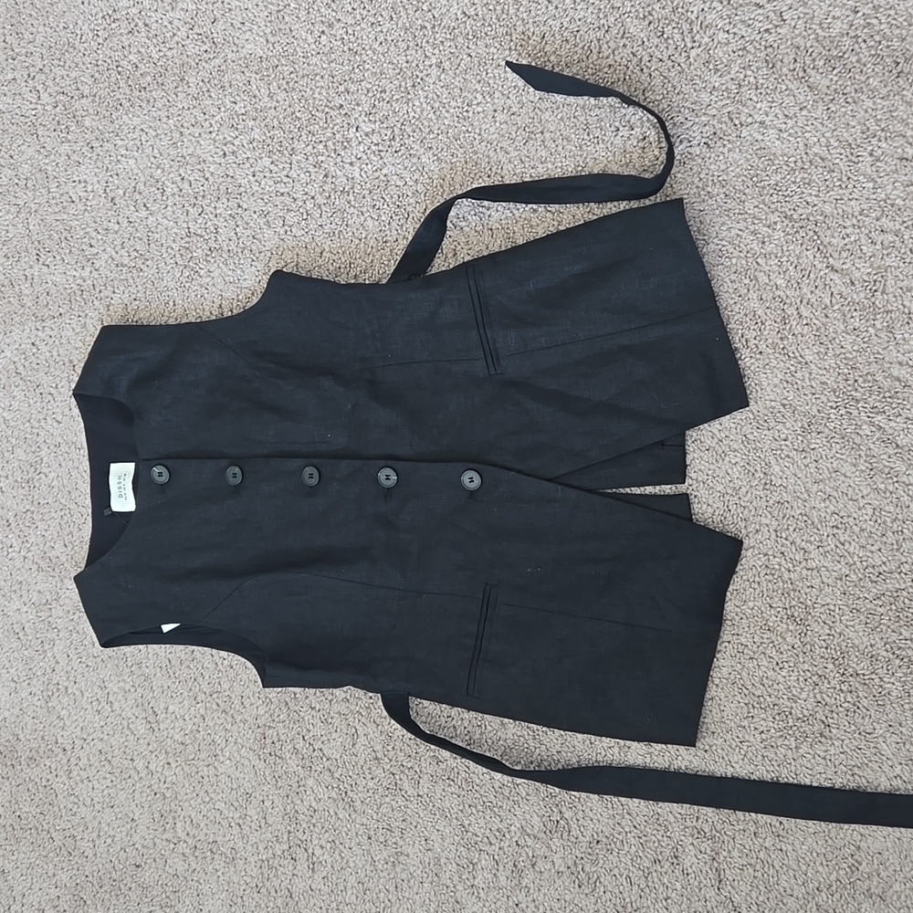 NWT DISSH Alessia Linen Vest Top in Black Size 6 US Tailored Longline Lined - Picture 2 of 16